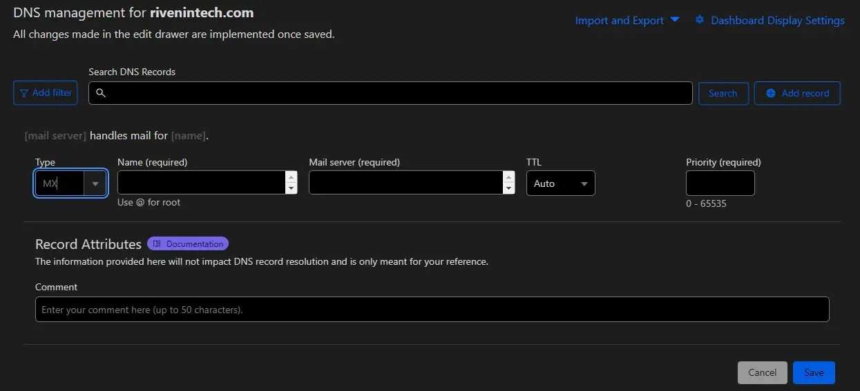 Screenshot of Cloudflare DNS settings