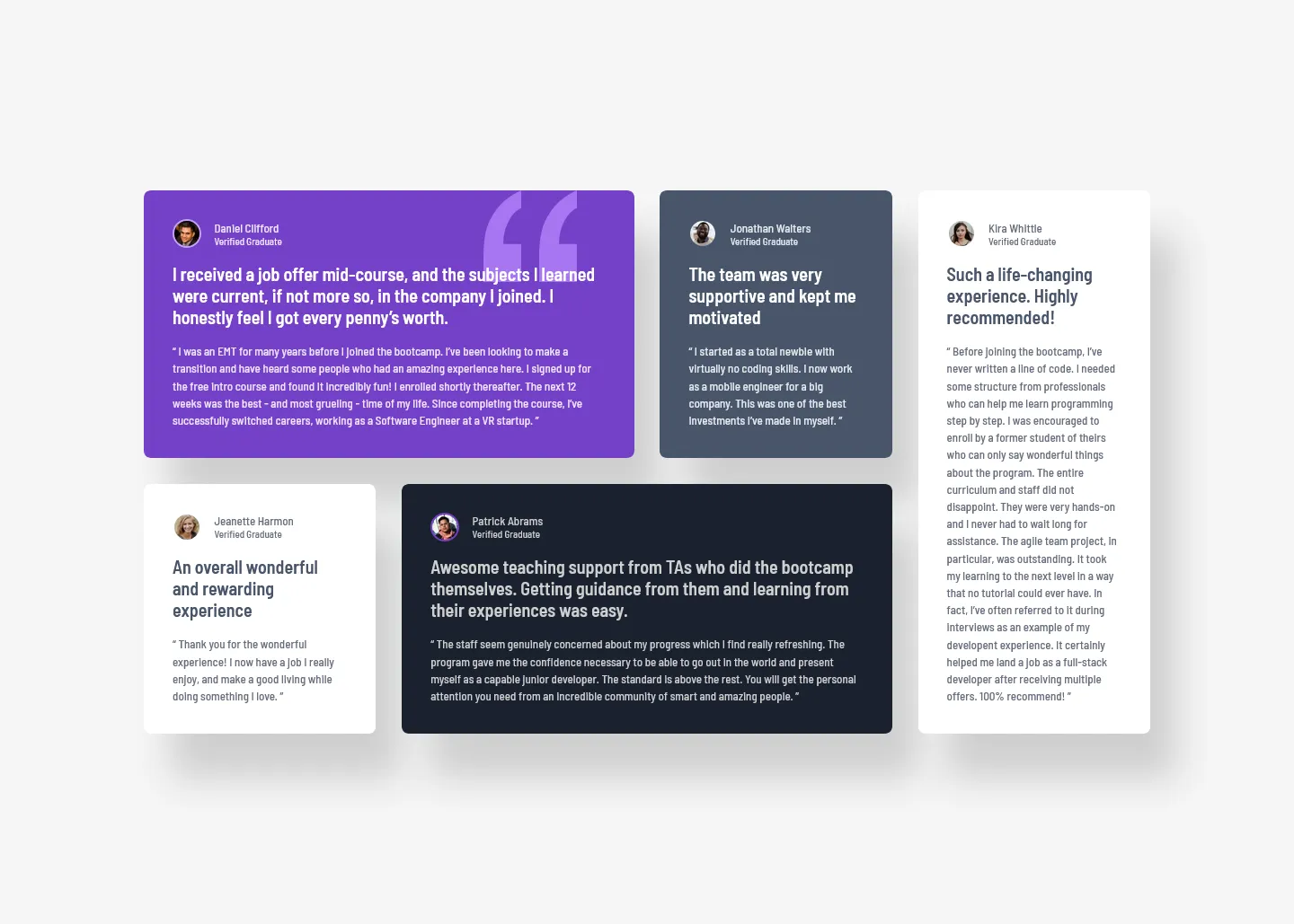 Testimonials grid section