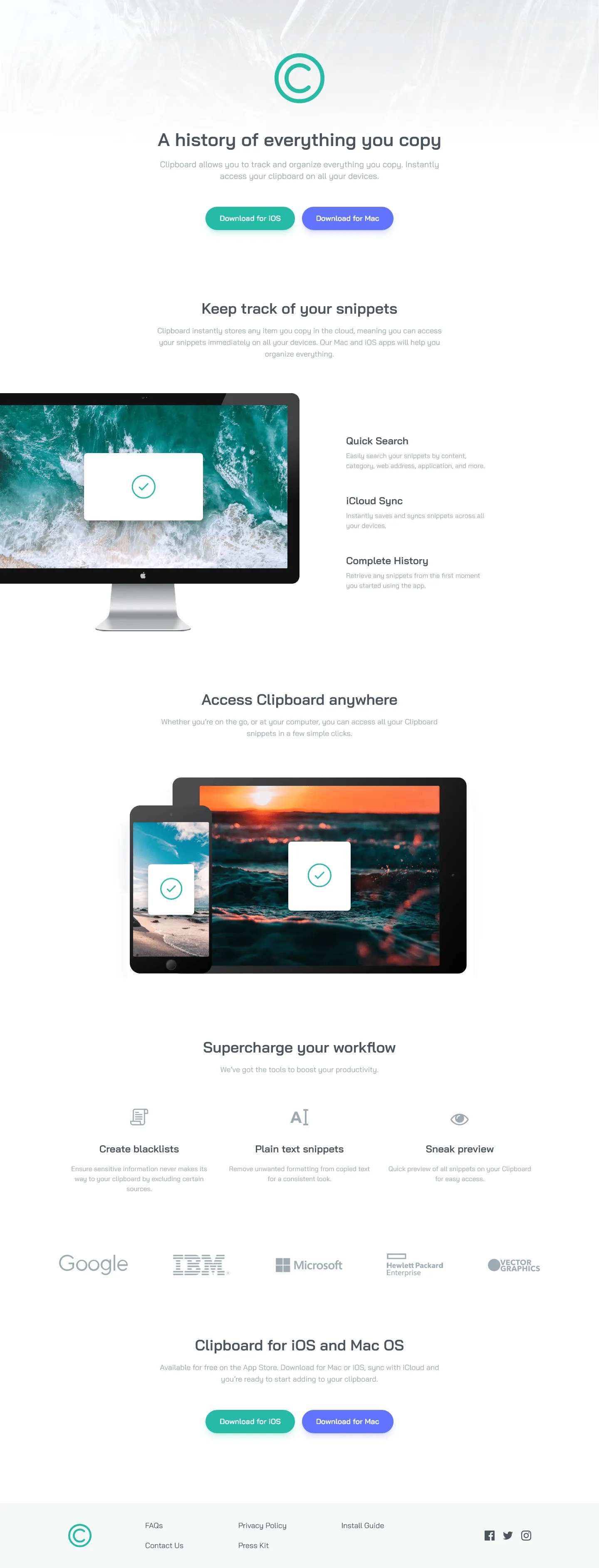 Clipboard landing page