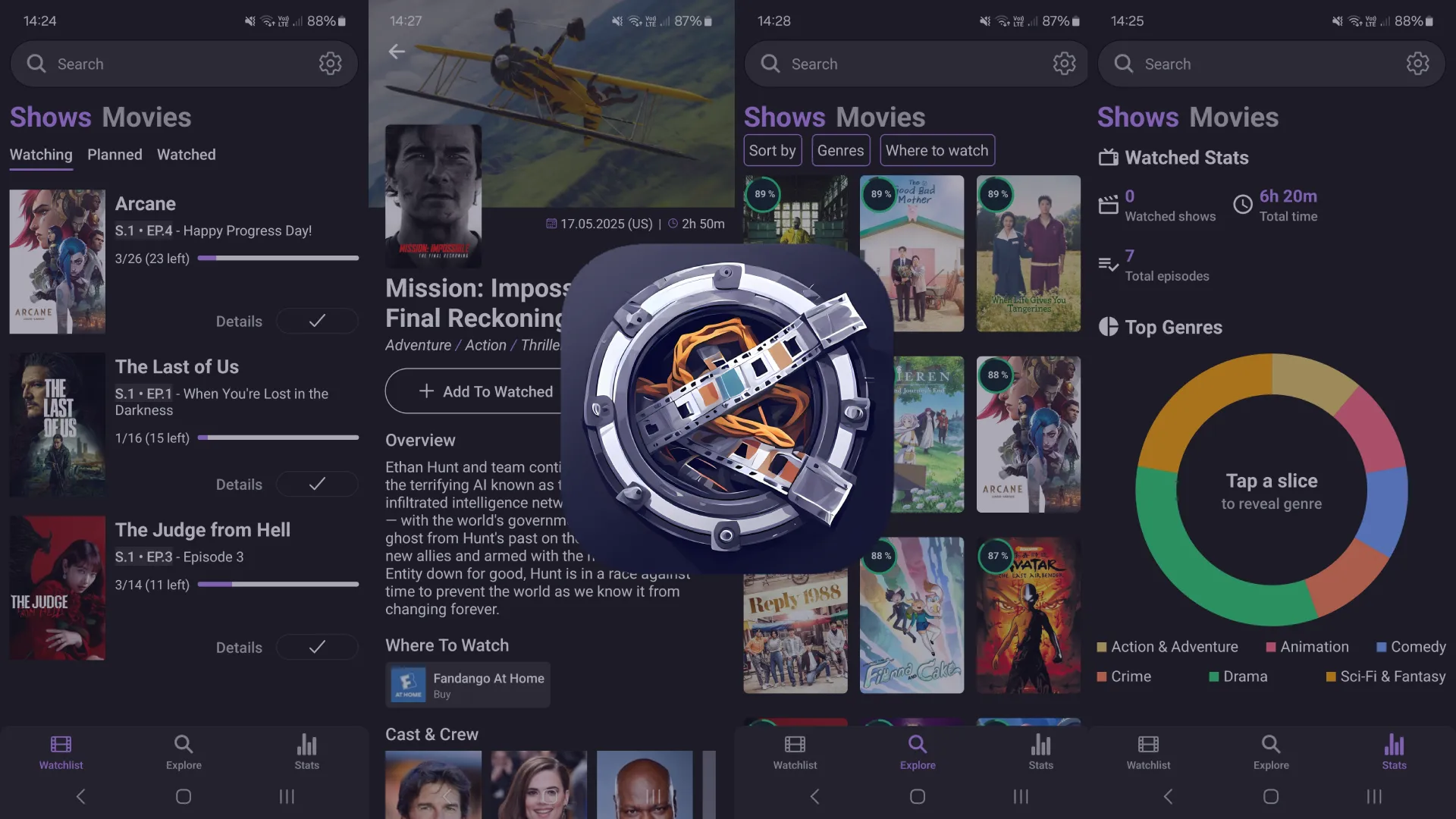 App screenshots with an app logo in the center